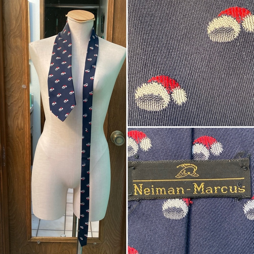 Vintage Neiman Marcus Navy Santa Hat Men's Tie